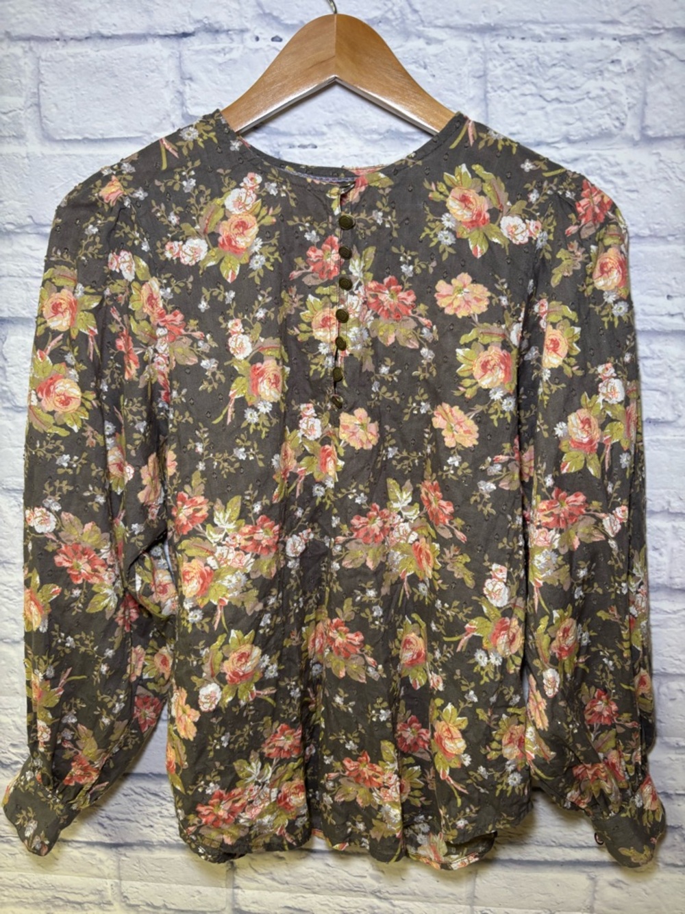 Anthropologie Michaela Floral Swiss Dot Long Sleeve Peasant Top Womens Small - Picture 3 of 15